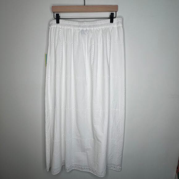 Cece White Poplin Eyelet Windowpane Maxi Skirt Size Large - Picture 5 of 7